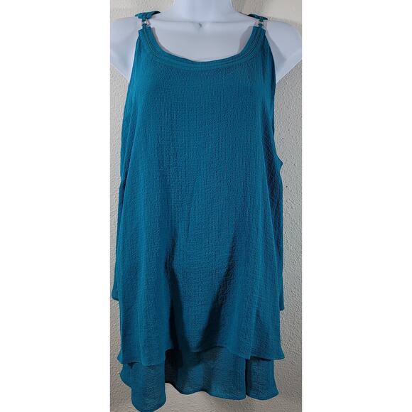Worthington Woman Polynesian Blue Sleeveless Top 2X Plus New With Tag Flowy Soft - Picture 1 of 9